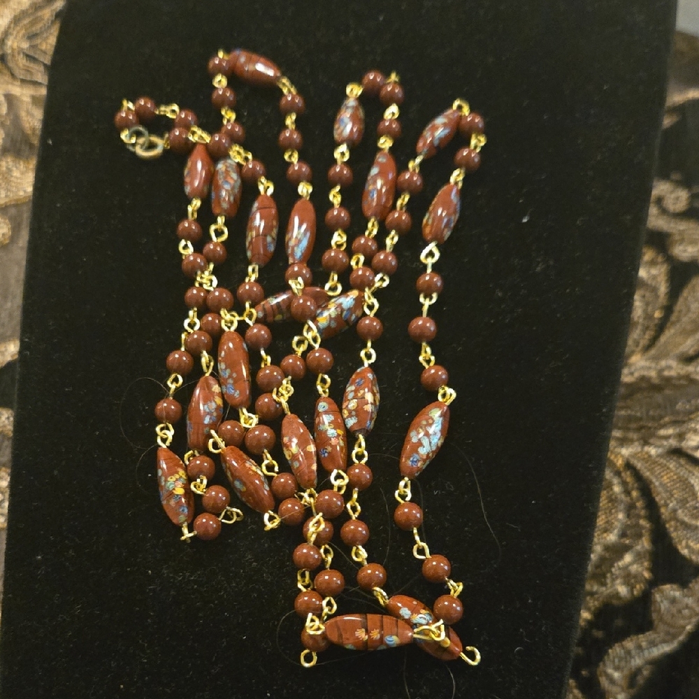 Vintage 48 Inch Brown Glass Bead Necklace